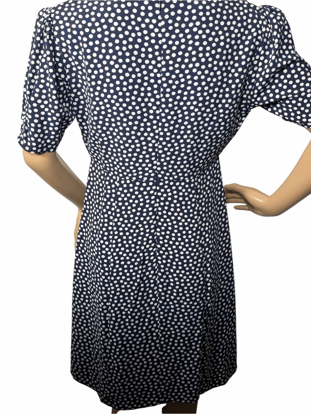 Boden “Jemima” Ruched Short Sleeved Dress Navy & White Polka Dot. Size 2P. NWOT - Picture 13 of 16